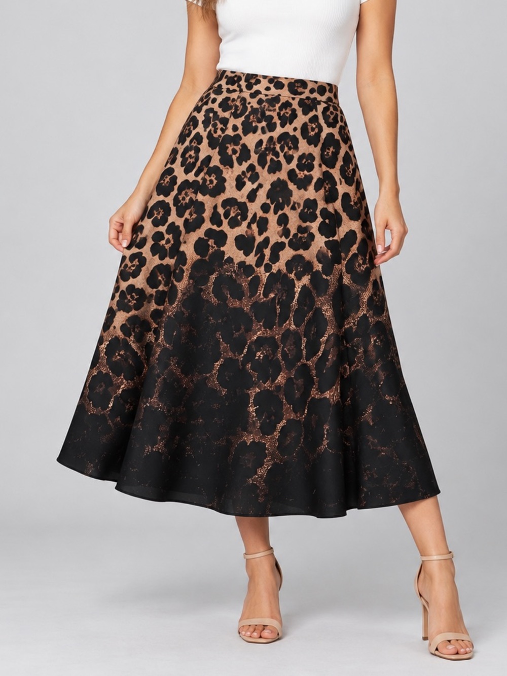 Anewsta Large Leopard Ombre A-Line Maxi Skirt Side Zip 100% Polyester